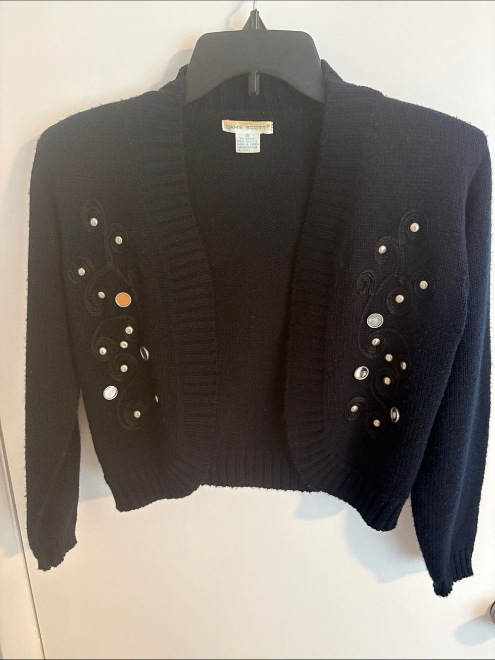 Vintage Jamie Scott Black Mirror and Metal Accents Women's Cardigan